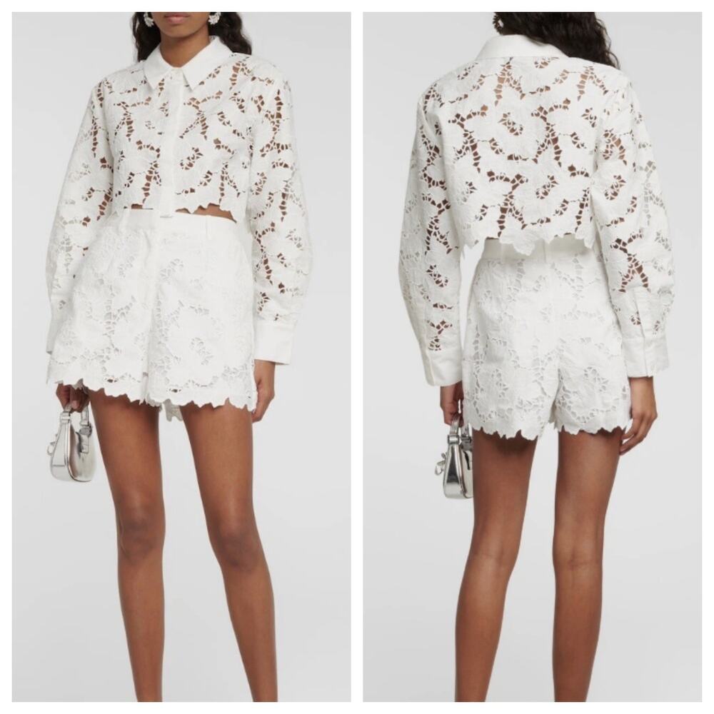 Self-Portrait Lace Pattern Long Sleeve Blouse Size 6 NWT